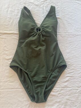 Shade & Shore Olive Ribbed One-Piece Swimsuit with Front Ring